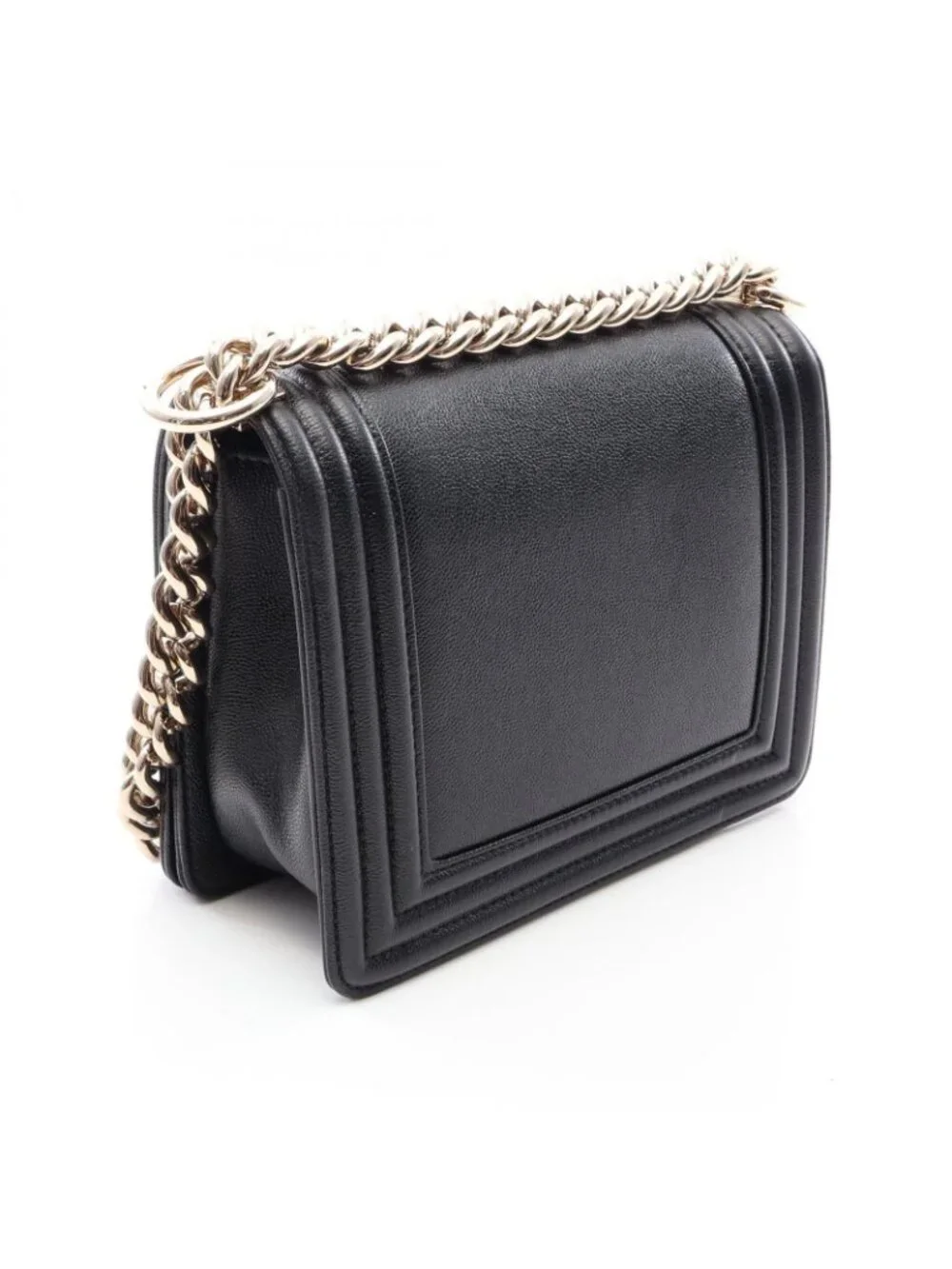 Chanel Shoulder Bag Boy Black Leather Boy Chain